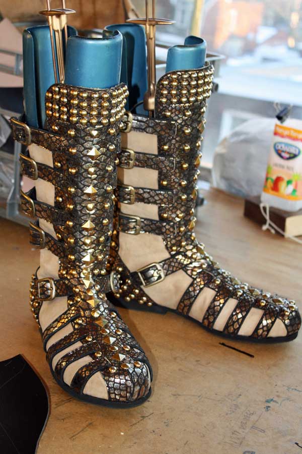 a pair of custom sandal boots