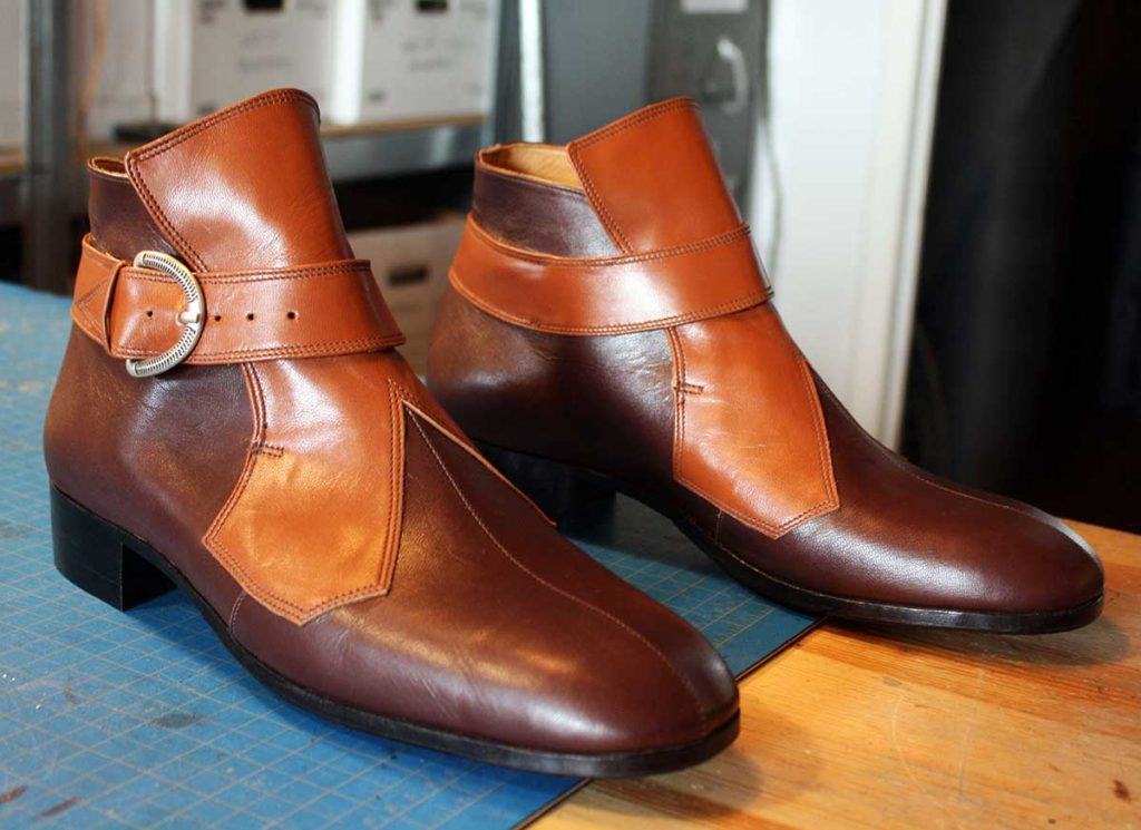 a pair of custom brown leather dress shoes
