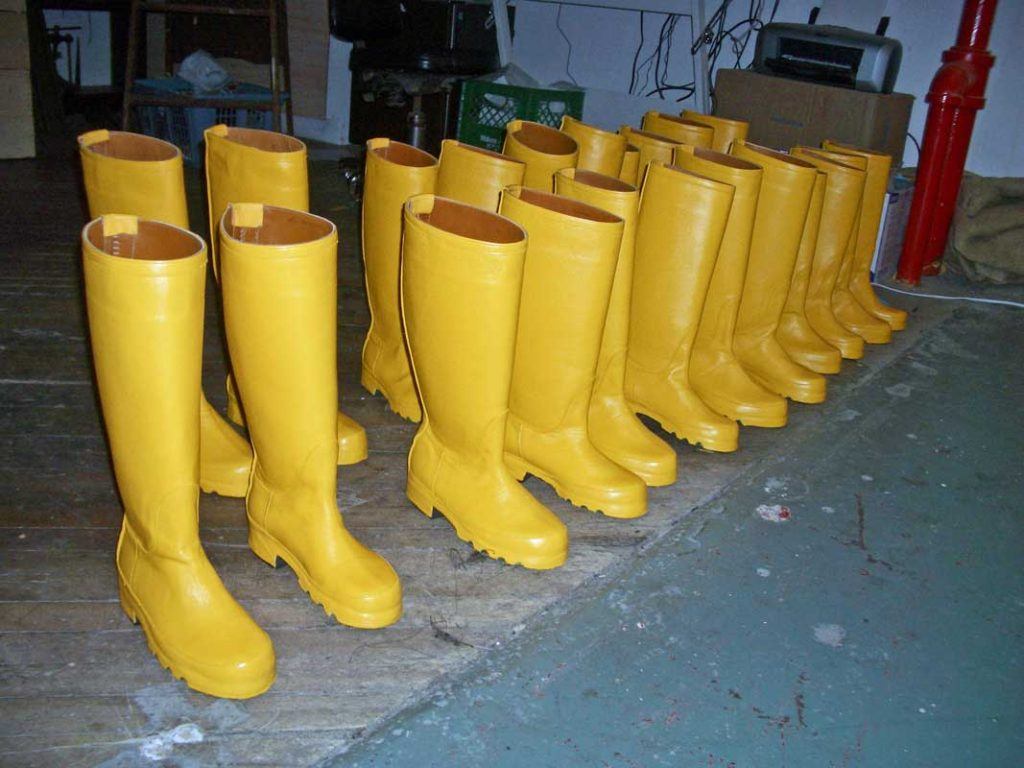 collection of yellow gumboots