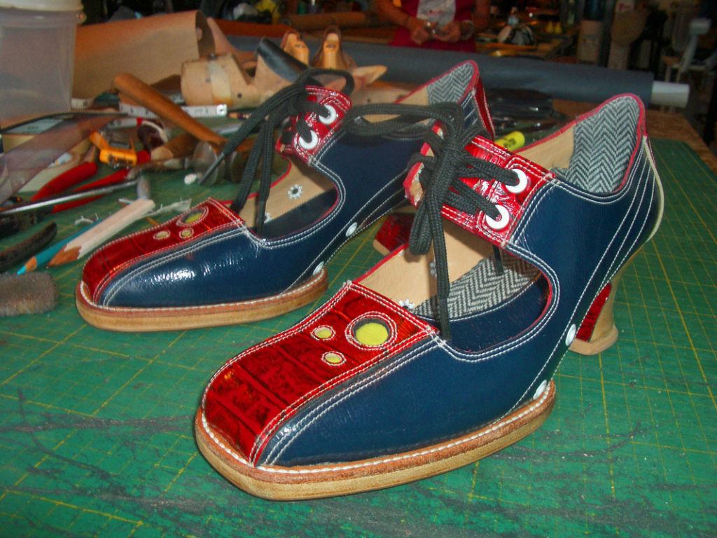 red and blue high heels