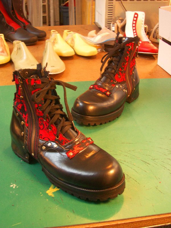 red and black ankle boots