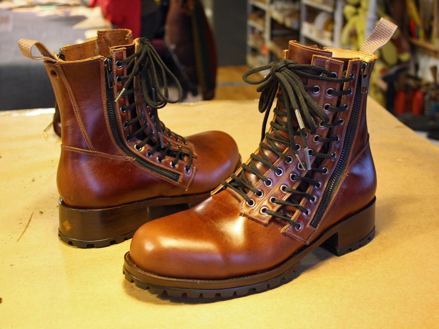 brown triple lace ankle boots