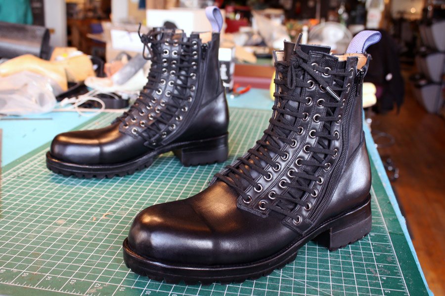 black triple lace ankle boots