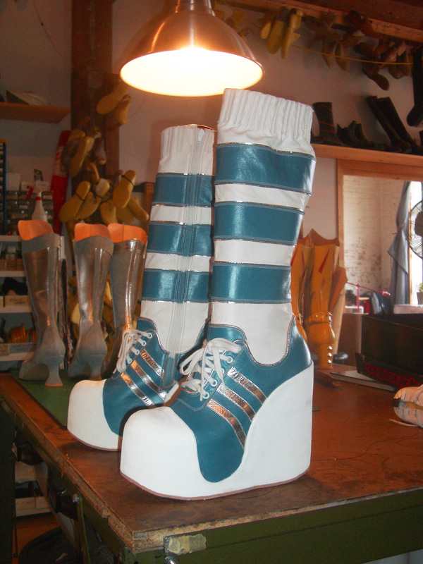 Blue & white platform boots
