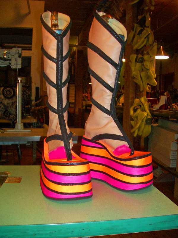 Pink & yellow high heels shoes