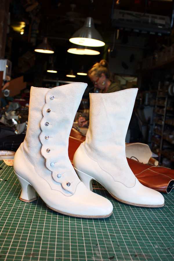 white leather boots with buttons