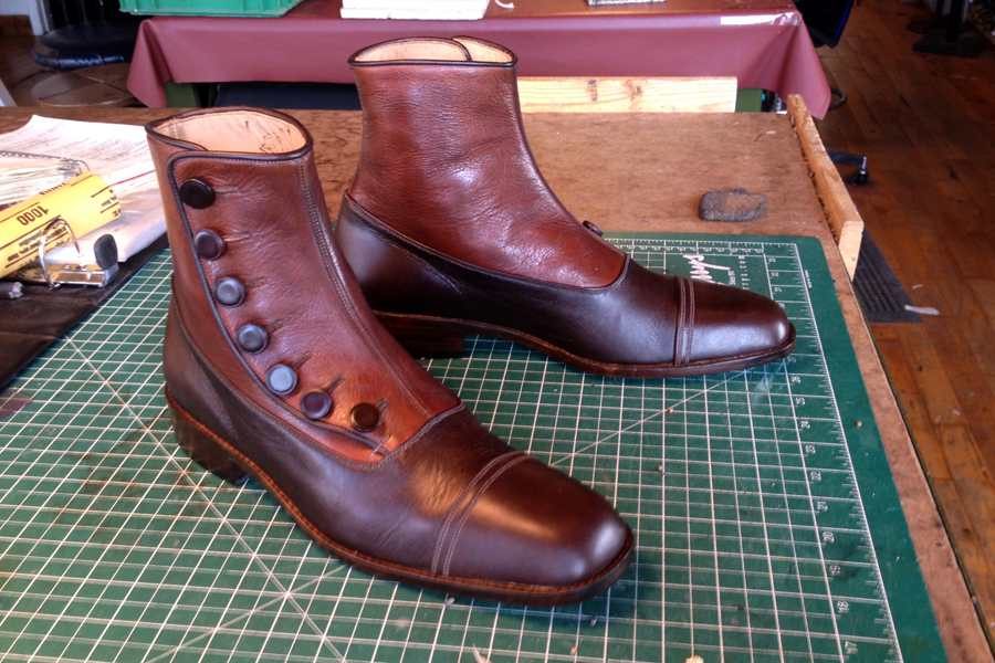 brown leather shoes with buttons