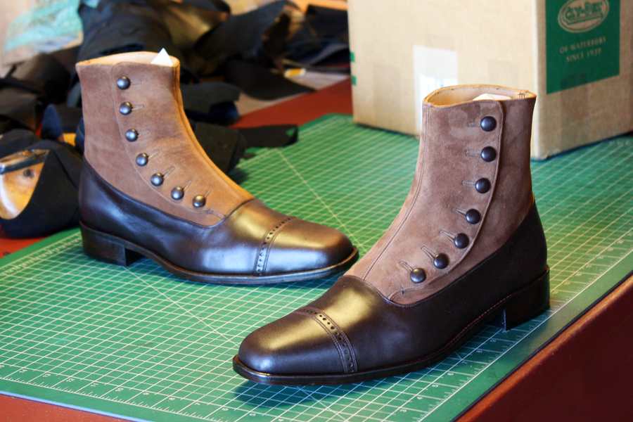 brown leather shoes with buttons