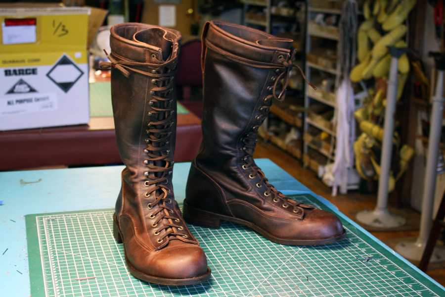 brown leather calf length boots