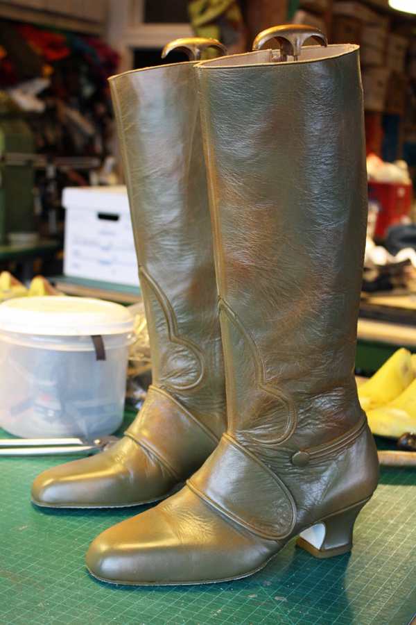 green leather boots