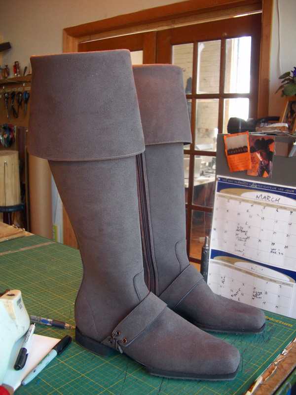 pair of custom grey period boots for theatre