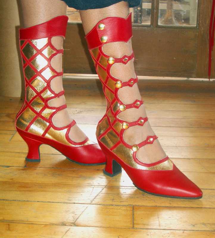 pair of red & siler long valley with heels