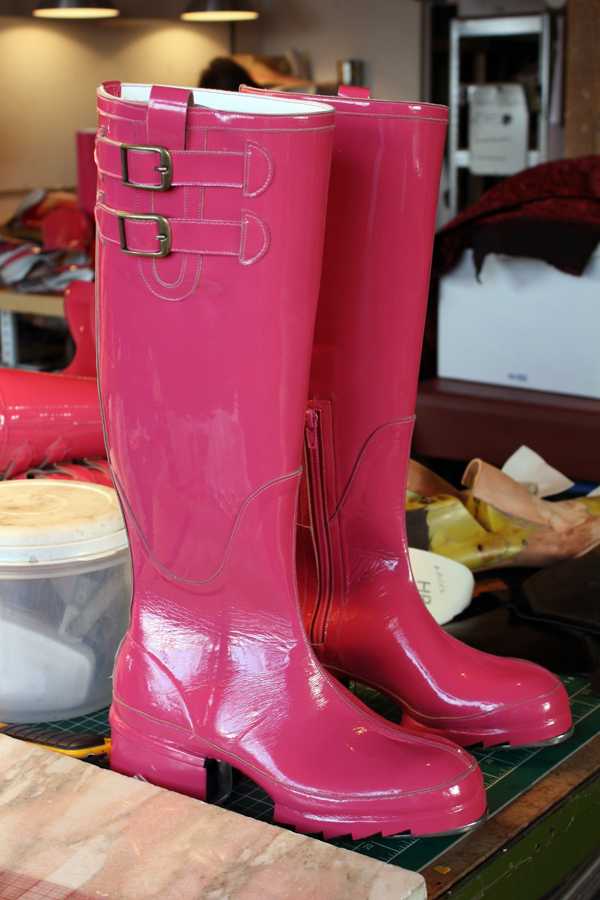 a pair of pink gumboots
