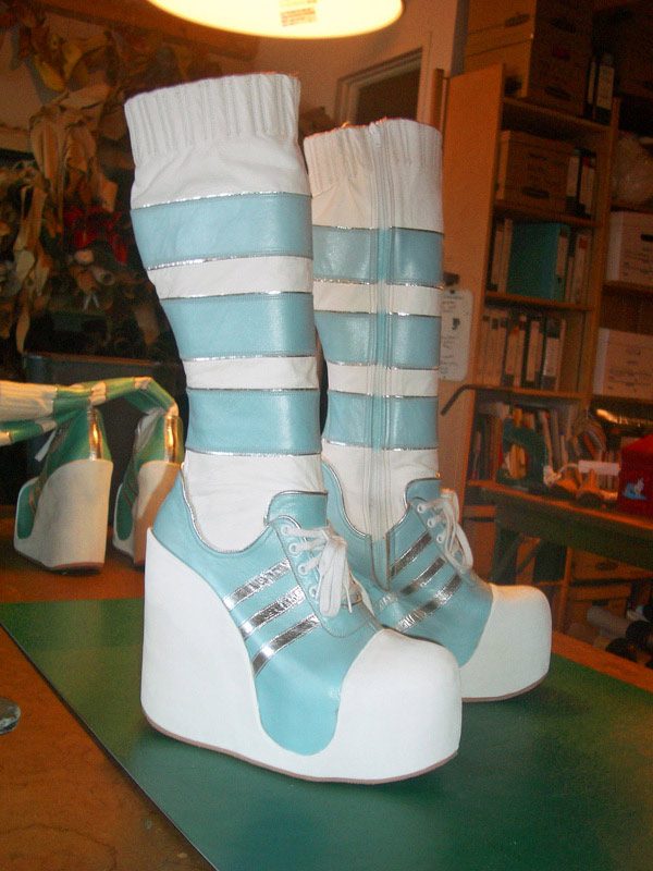 blue and white platform boots