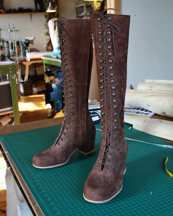 brown knee length lace up boots