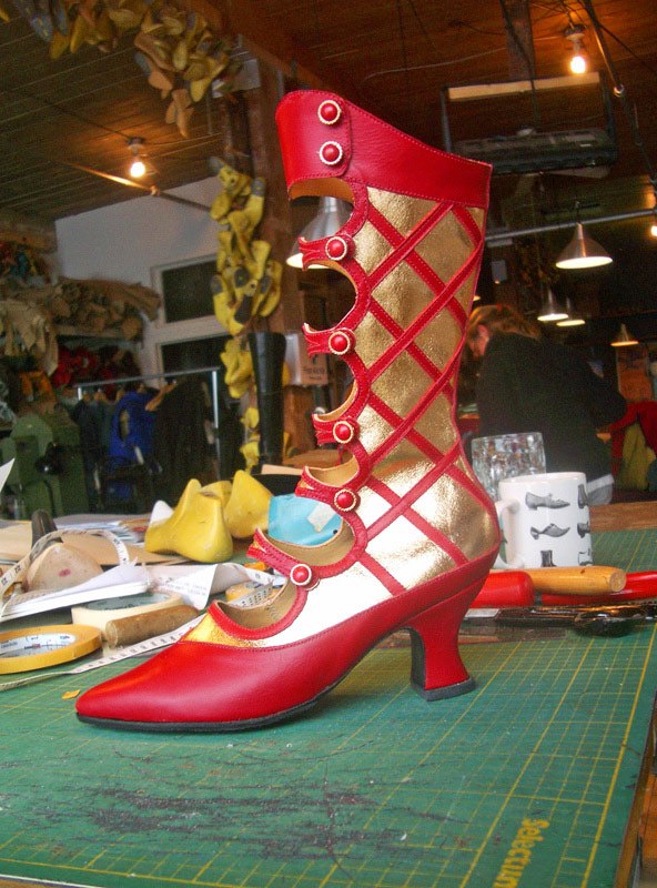 red high heeled lattice boot