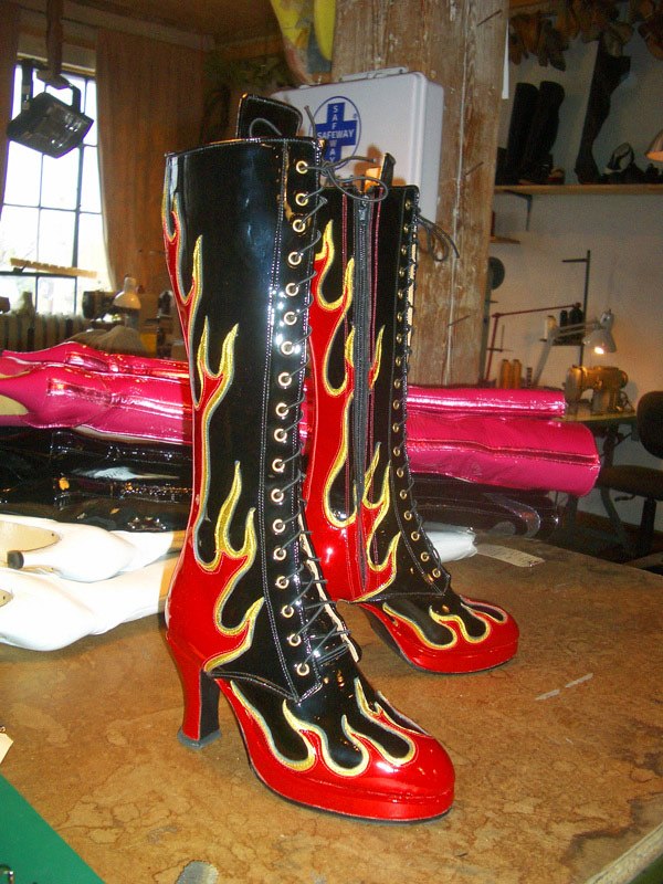 black and red lace up boots