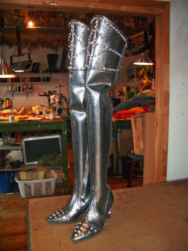 beaded thigh length boots