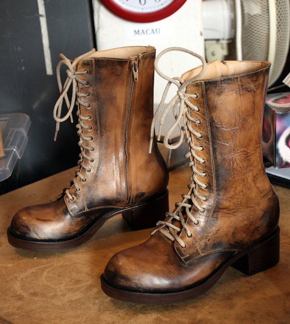 brown leather lace up boots