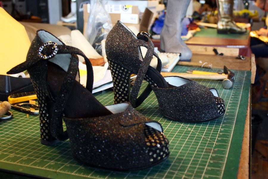 black gem studded high heel open toe shoes