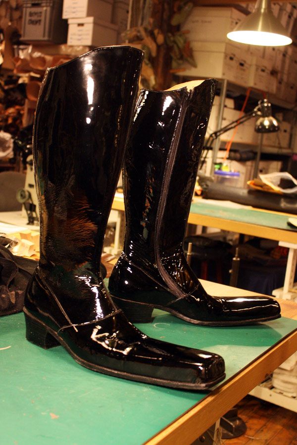 black theatrical boots with extended toes