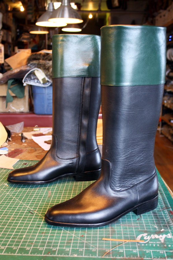 black and green leather boots